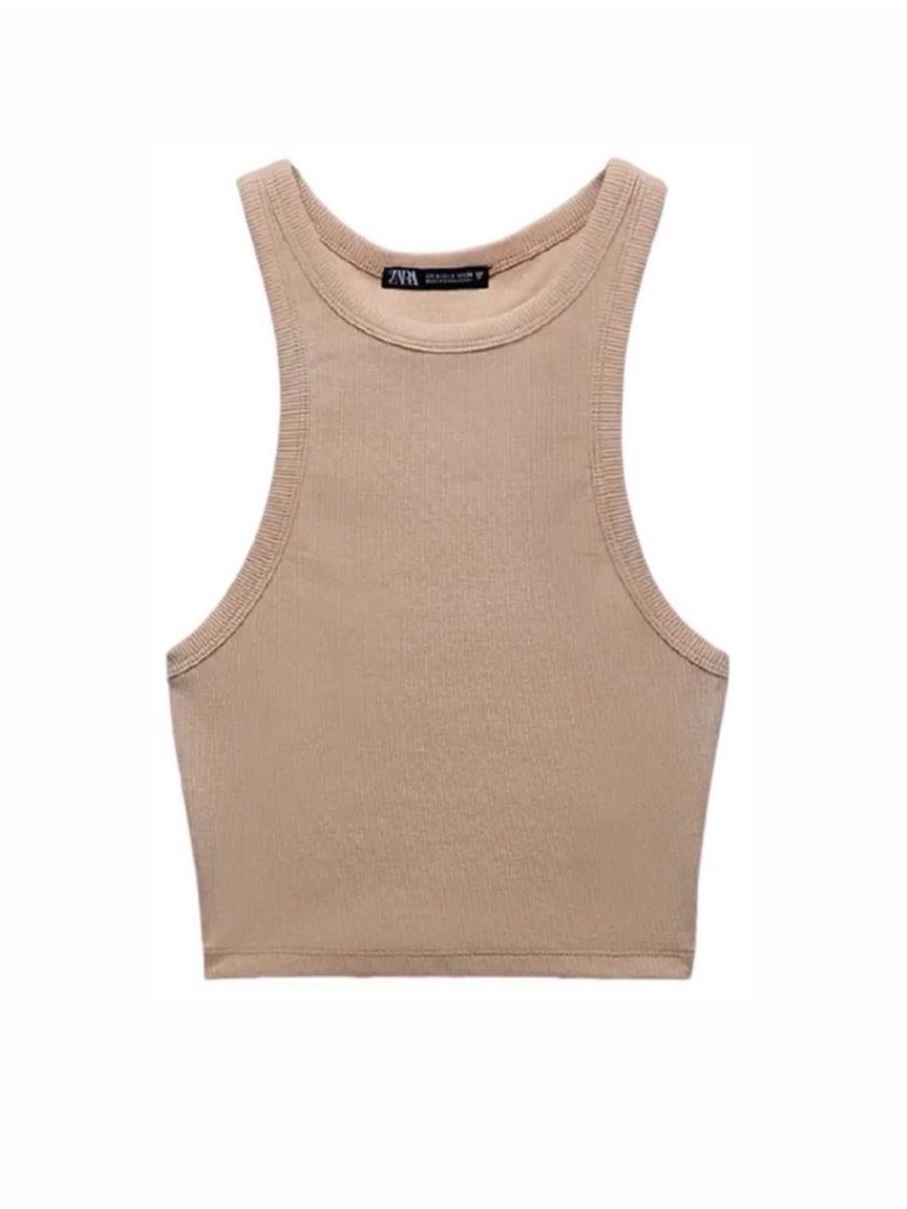 Zara beige ribbed high neck cropped tank top - Size Small